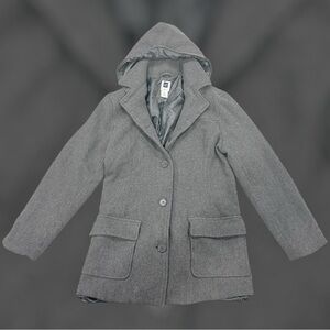 Gap Jacket Womens Medium Gray Heavy Wool Lined Button Over Coat Trench Parka Y2K